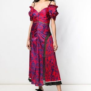 SELF-PORTRAIT printed pleated cold shoulder dress
